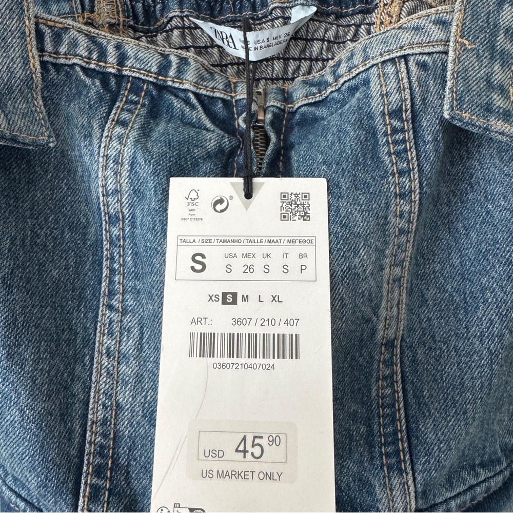 NEW with tags Zara denim cargo pockets zippered top S - Picture 5 of 5